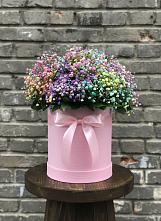Цветочная композиция из Гипсофила и Розы в шляпной коробке в Томузловском