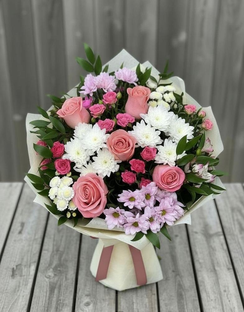 Букет цветов из: Альстромерии, Гвоздики, Розы и Хризантемы в Томузловском