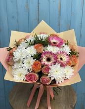 Букет цветов из:  Розы, Герберы и Хризантемы в Томузловском