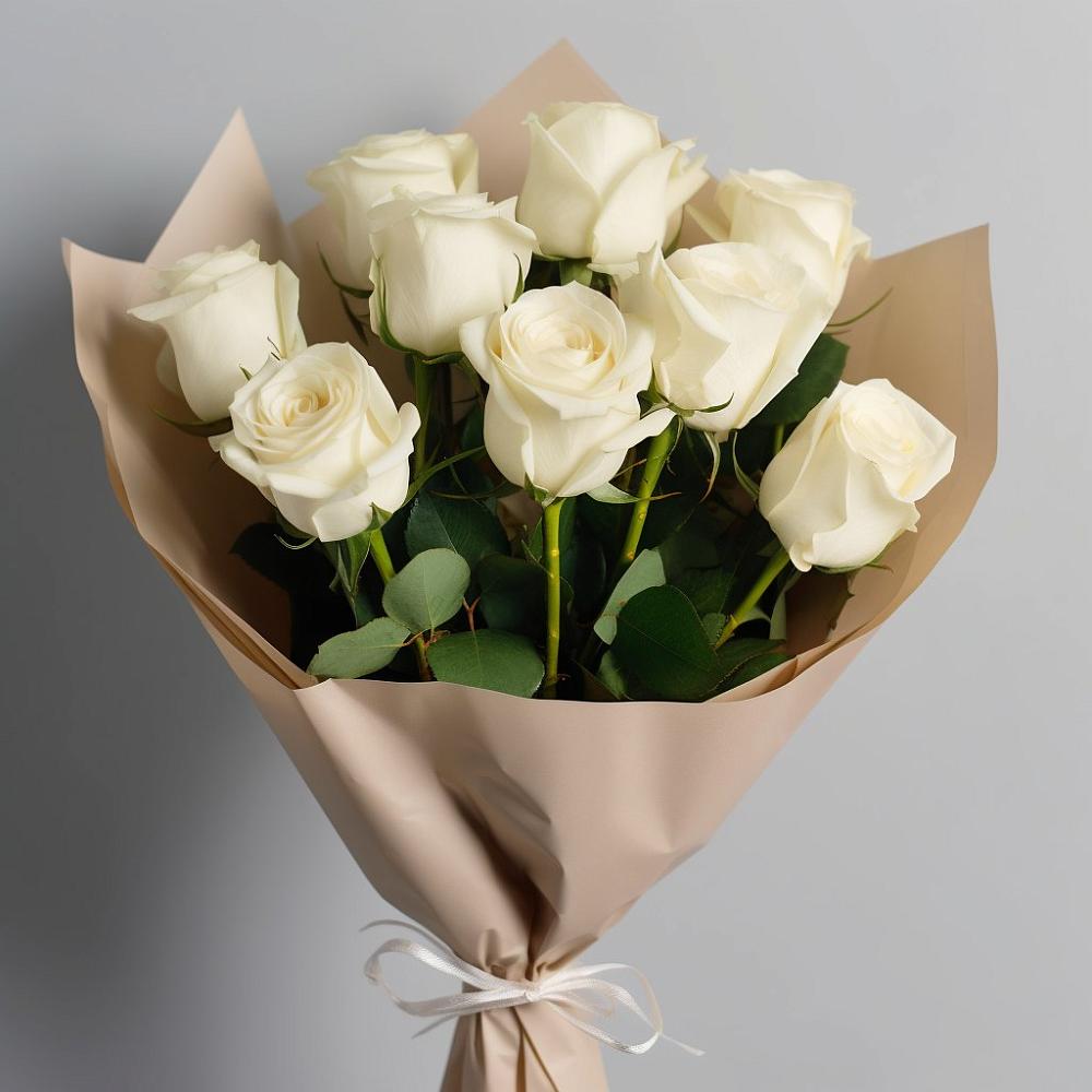 Букет 9 Белых роз Эдлесс Лав в Томузловском