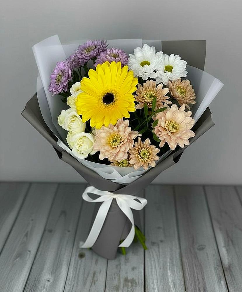 Букет цветов из: Розы, Герберы и Хризантемы в Томузловском