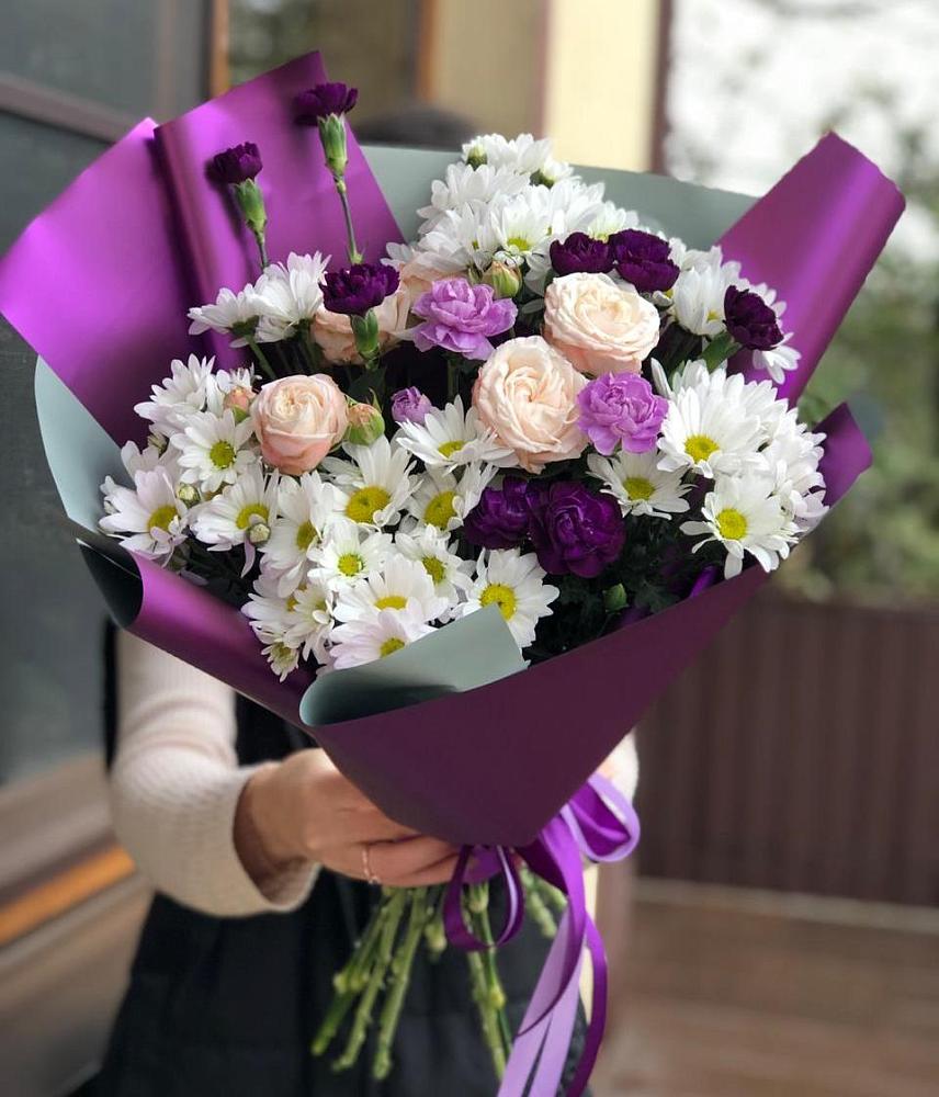 Букет цветов из: Хризантемы, Гвоздики и Розы в Томузловском