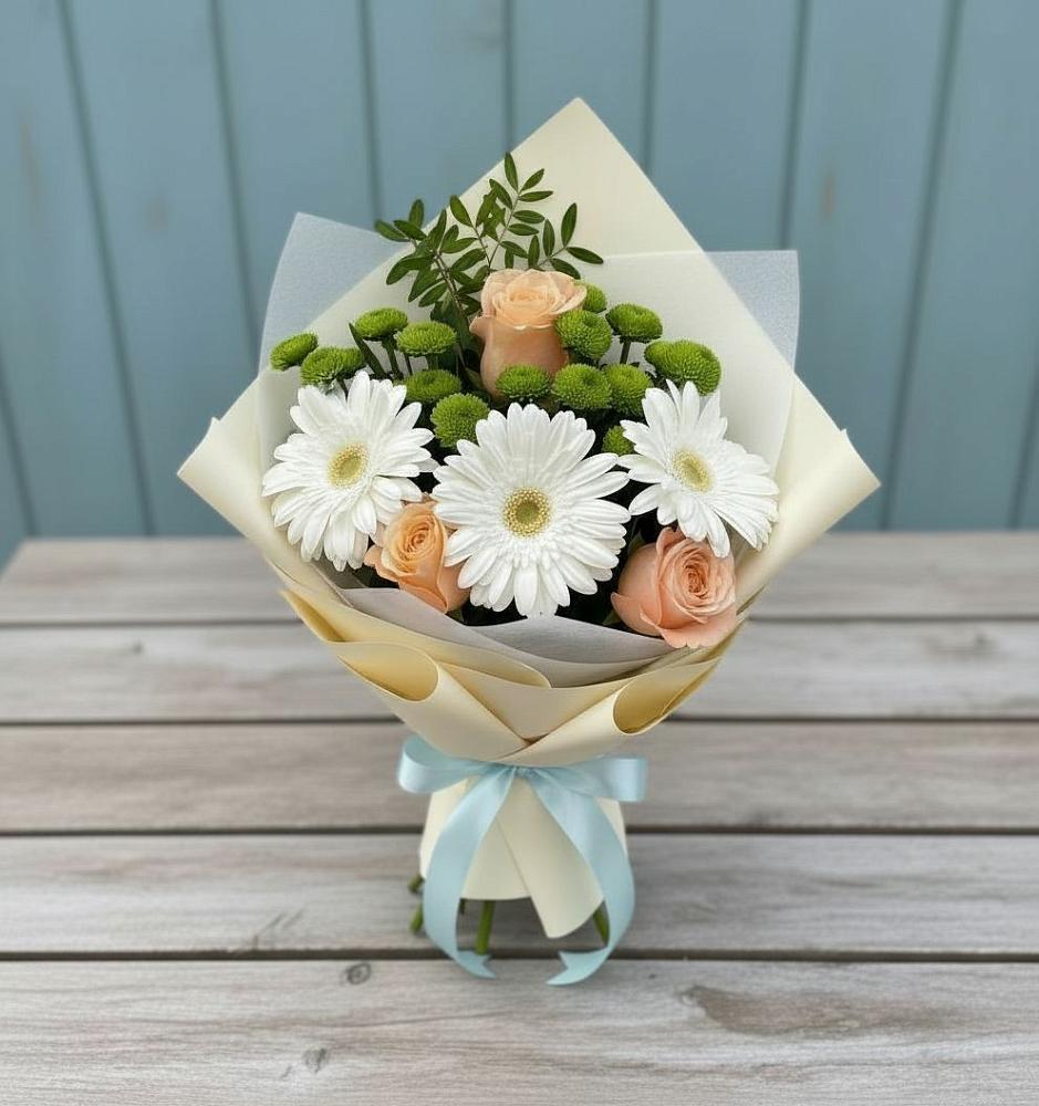 Букет цветов из: Герберы, Розы и Хризантемы в Томузловском