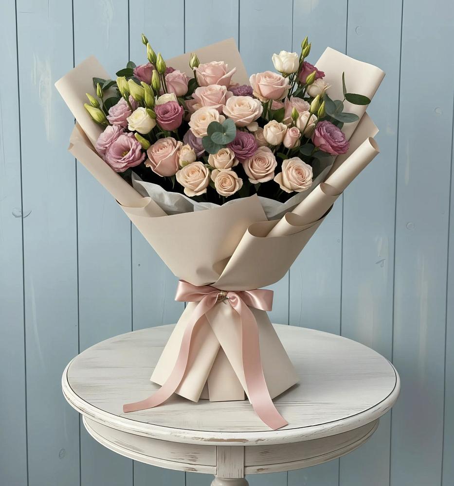 Букет цветов из: Розы и Лизиантусы в Томузловском