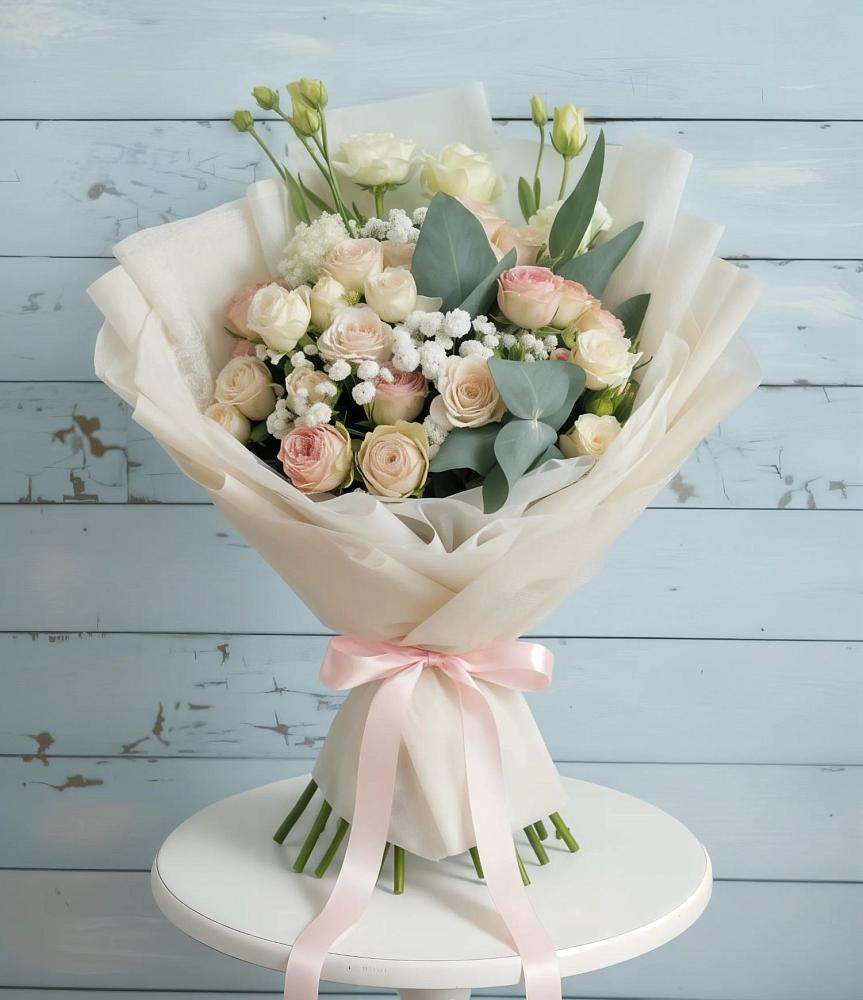 Букет цветов из: Розы и Лизиантусы в Томузловском