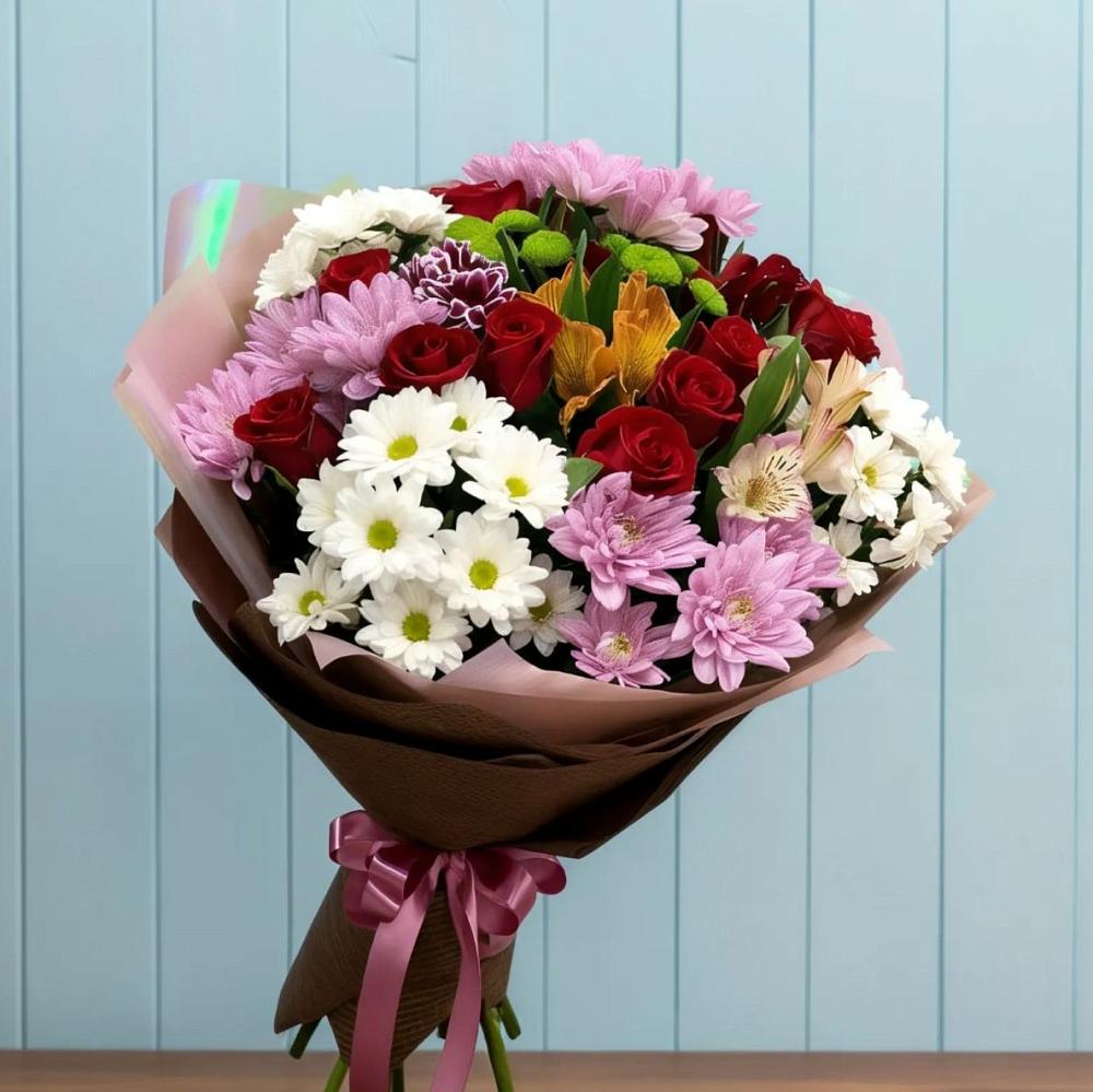 Букет цветов из: Розы, Хризантемы и Альстромерии в Томузловском