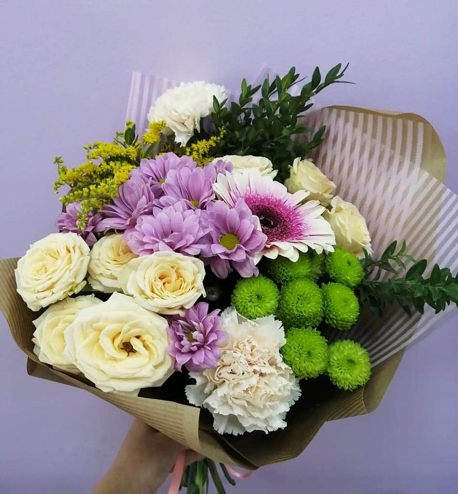 Букет цветов из: Хризантемы, Розы, Гвоздики и Герберы в Томузловском