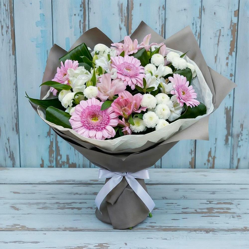 Букет цветов из: Герберы, Альстромерии и Хризантемы в Томузловском